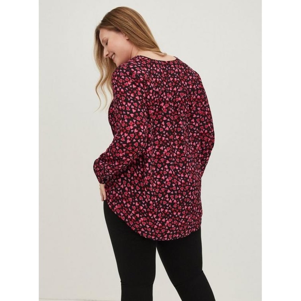 Torrid Georgette Hi-Low Pullover Long Sleeve Blouse Black Heart Print 1 1X 14 16 - Picture 4 of 9